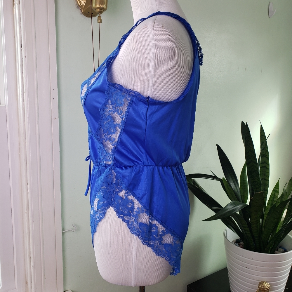 Vintage Lace Trim Lingerie Bodysuit Electric Blue - Picture 5 of 7